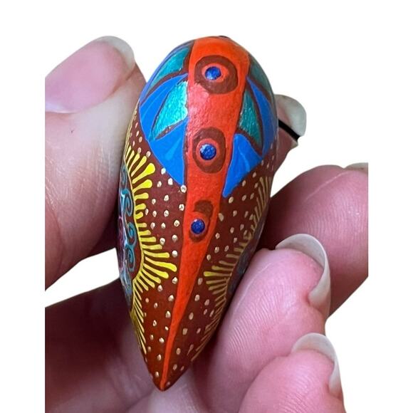 Set of 5 Handmade Alebrije Hearts Wood Mini Hanging Ornaments 1.5” - Picture 8 of 12